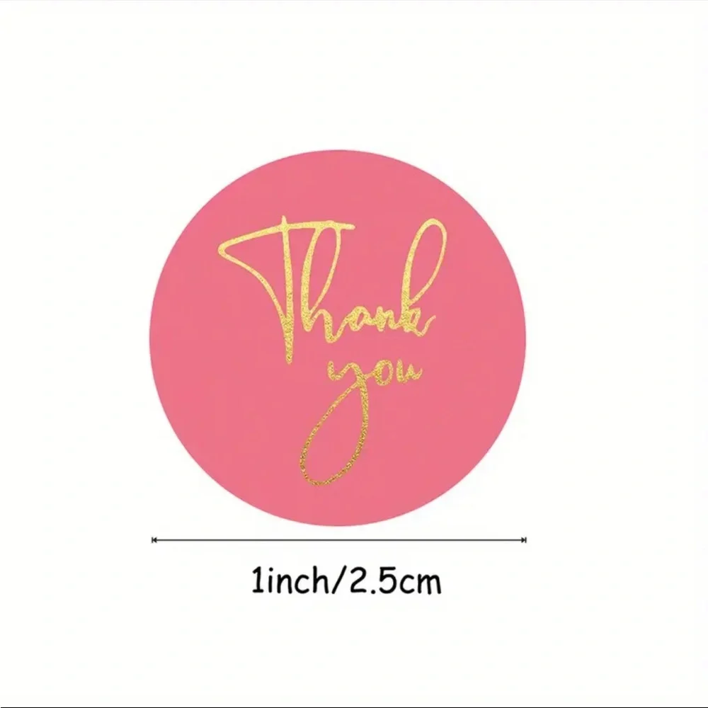 Roll of 500 Pastel Thank You Stickers Gold Cursive Letters.